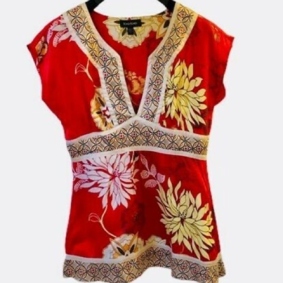 Bebe Silk Kimono Top Asian Floral Print - Picture 6 of 8